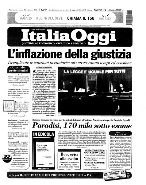 Italia oggi : quotidiano di economia finanza e politica